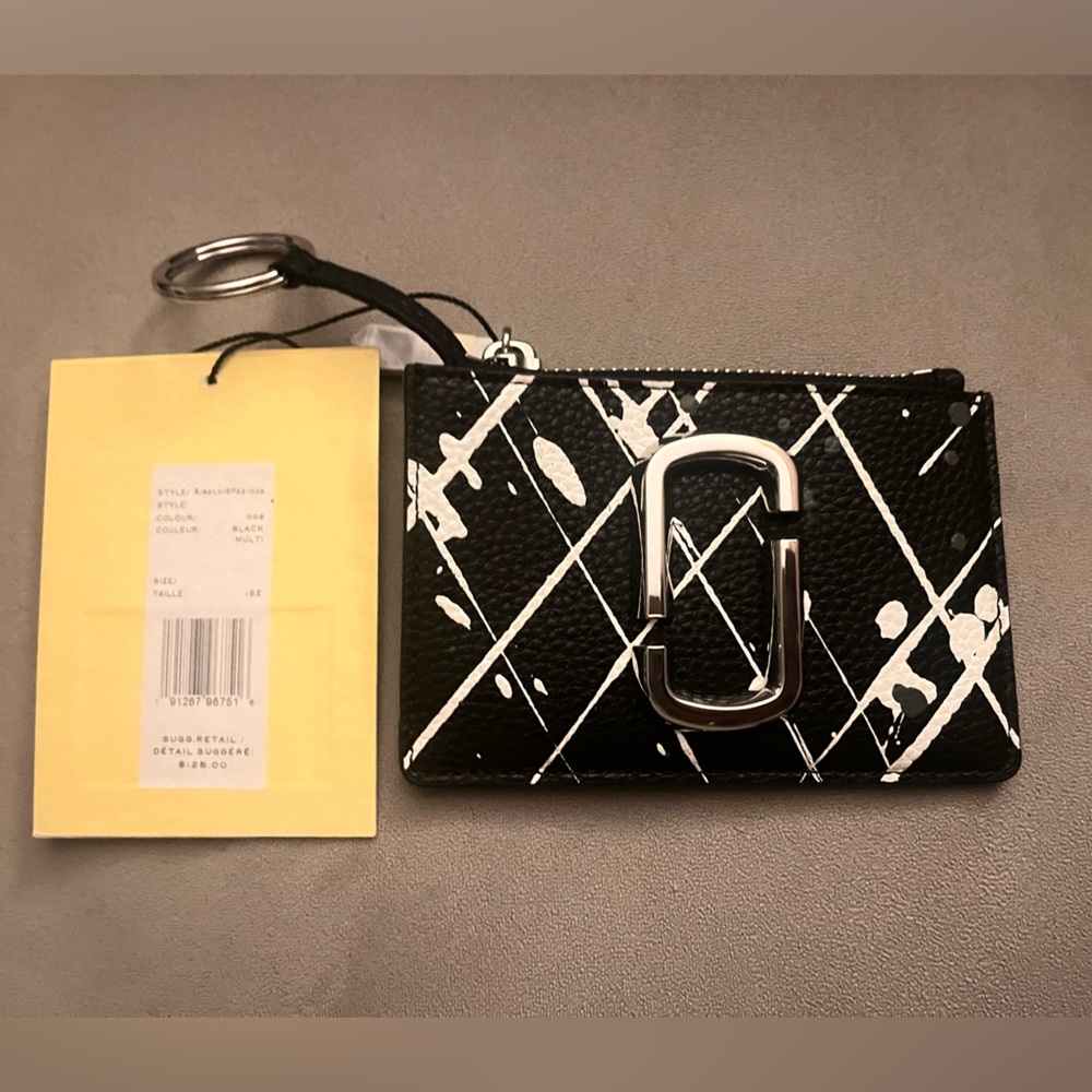 Marc Jacobs Black Print Leather Wallet/Card Case w Key Ring